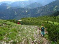 Blick auf den Wanderweg bergab zur Ötscherschutzhütte 