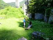 Blick zur Sonderkontrollstelle in der Burgruine Scharnstein 