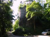  Blick zu den Turm der Burgruine Karlsbach 
