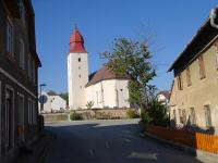 Blick zur Kath. Pfarrkirche hl. Jakobus der ltere in Marbach am Walde