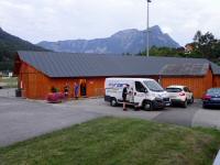 Blick zur Stocksporthalle des ATSV Bad Aussee - Start-/Zielraum