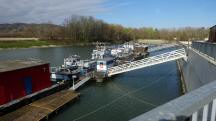 Blick zur Patrouillenbootstaffel (Oberst Brecht und Niedersterreich) in Korneuburg/Alte Werft 