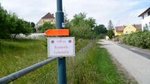 Blick auf die Wanderstrecke in Weisching mit Infotafel 