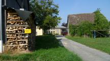 Blick auf die Wanderstrecke in Waldlesberg mit der Infotafel