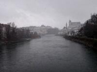 Blick von der Riederbrücke nach Steyr - leider im Graupelschauer 