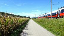 Blick auf die Wanderstrecke entlang der Tullnerfelder Bahn